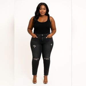 Risen High Rise Slim Straight Cropped Raw Hem Jeans  Plus Size 3X